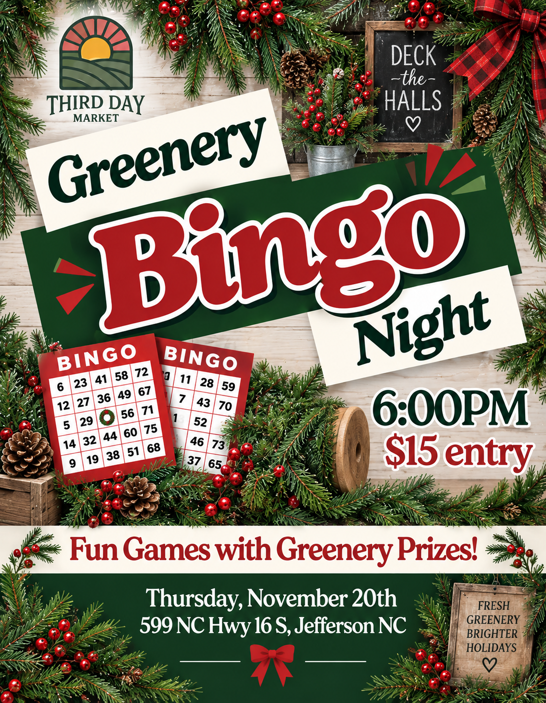 December 10 - Greenery Bingo at Third Day