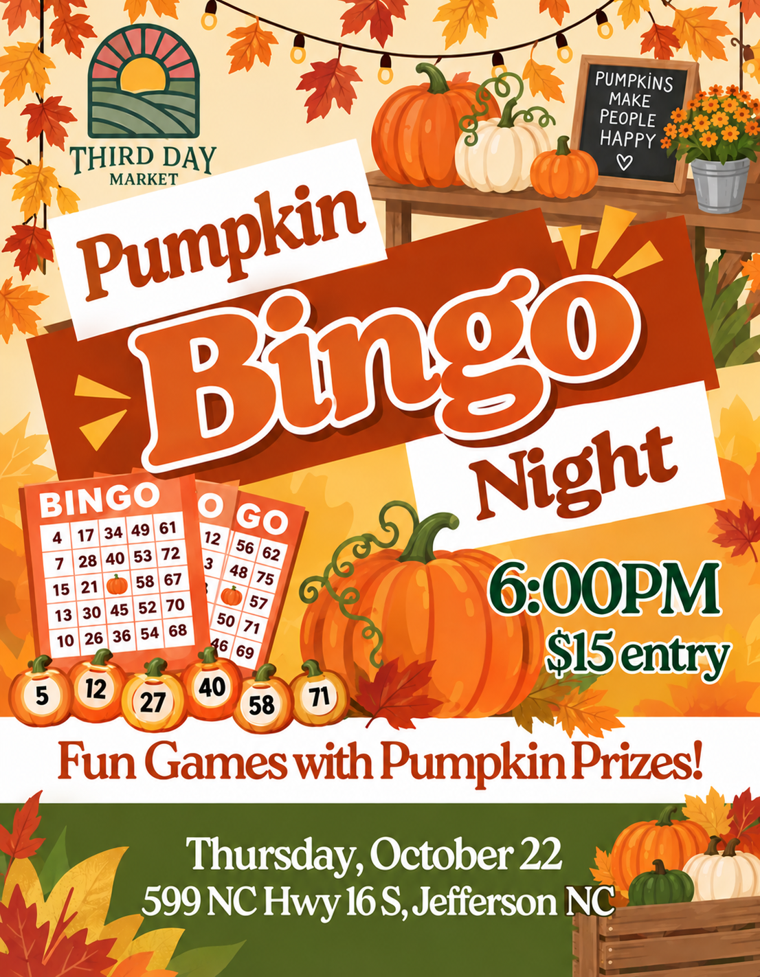 October 22 - Pumpkin Bingo at Third Day